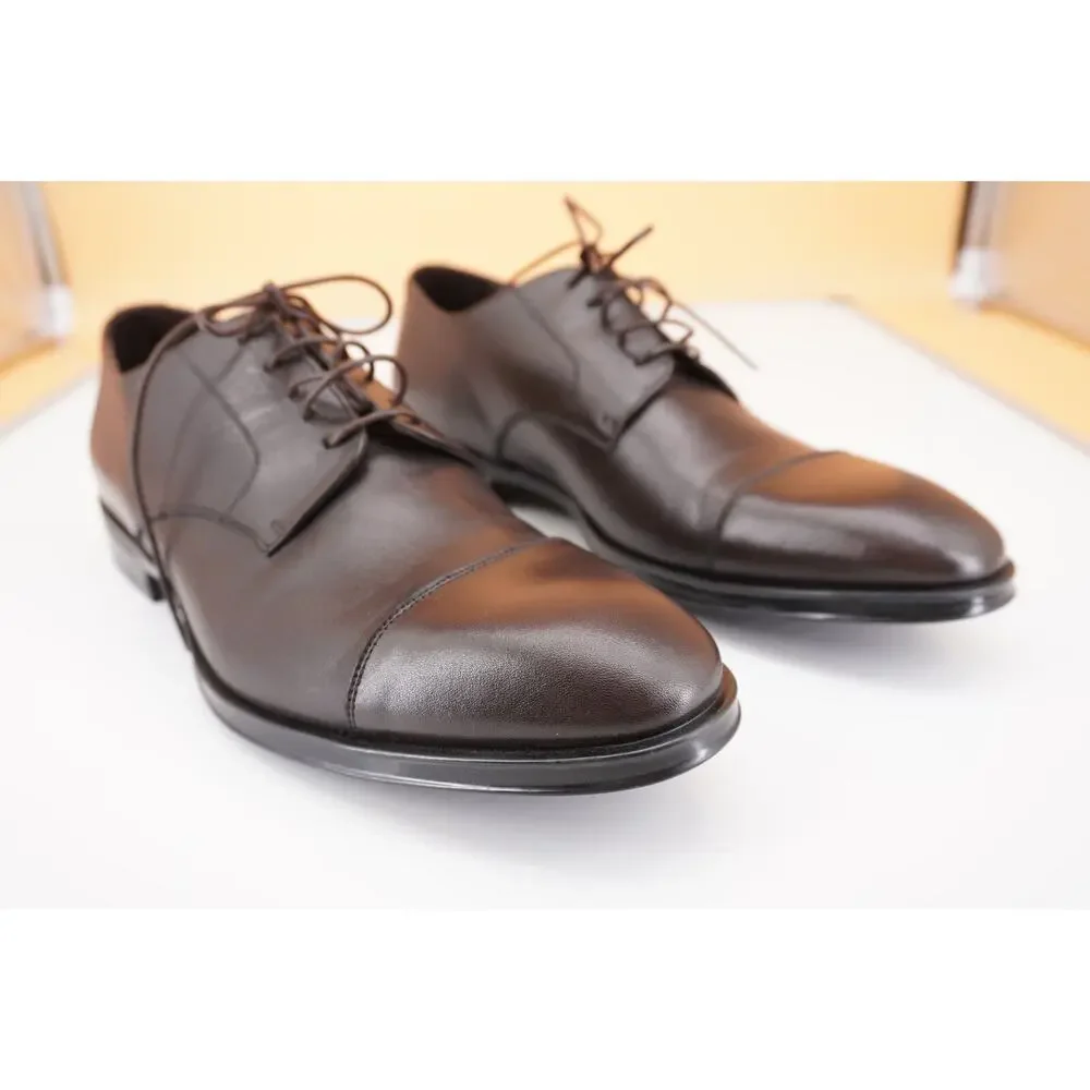 Canali Cap Toe Derby Dark Brown Leather Oxford SZ 9 New Lace Up dress shoe $645